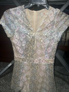 Gianni Bini Pink & Gold Sequin V-Neck Jumpsuit Romper